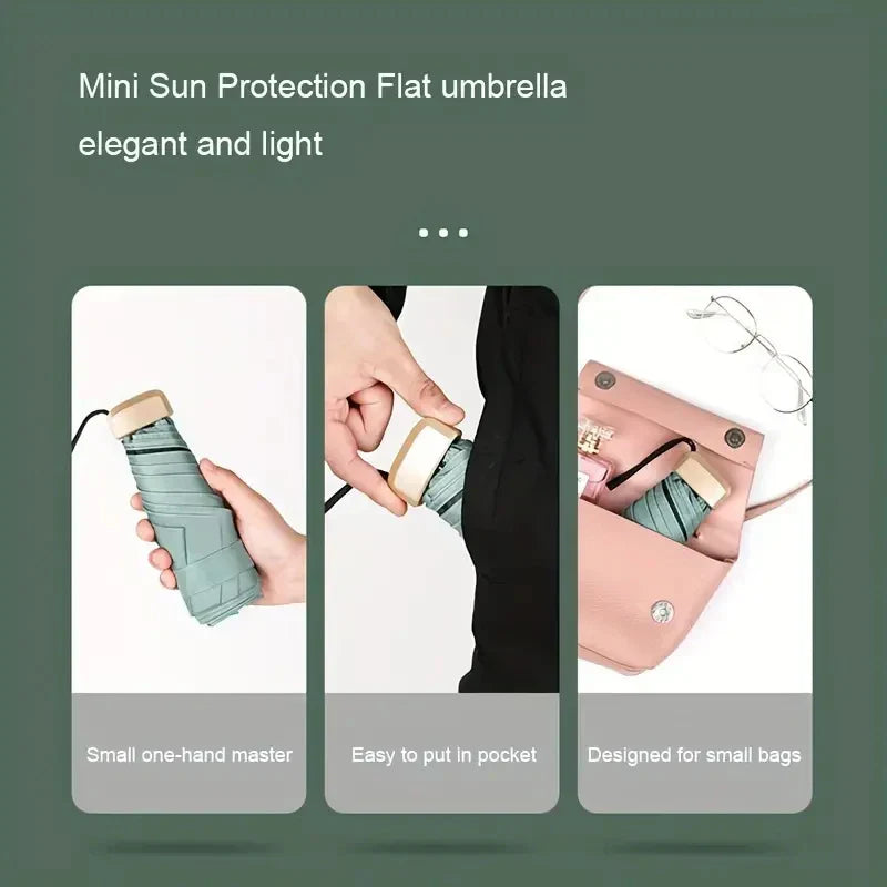Ultra-Light UV Protection Umbrella - Compact, Foldable Design with Stainless Steel Handle for Sun & Rain, Durable 190T Canopy