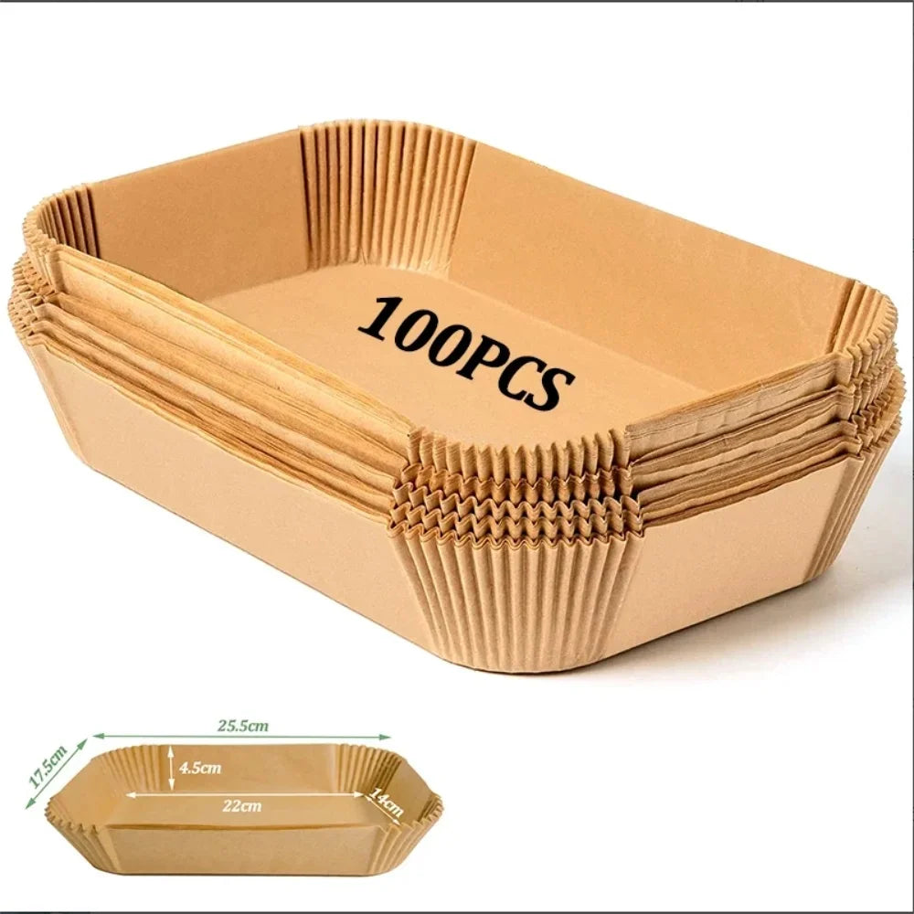 Disposable Air Fryer Paper 50/100pcs Rectangle Kitchen Baking Airfryer Mat Oilproof Micro-wave Barbecue Baking Paper Accessories