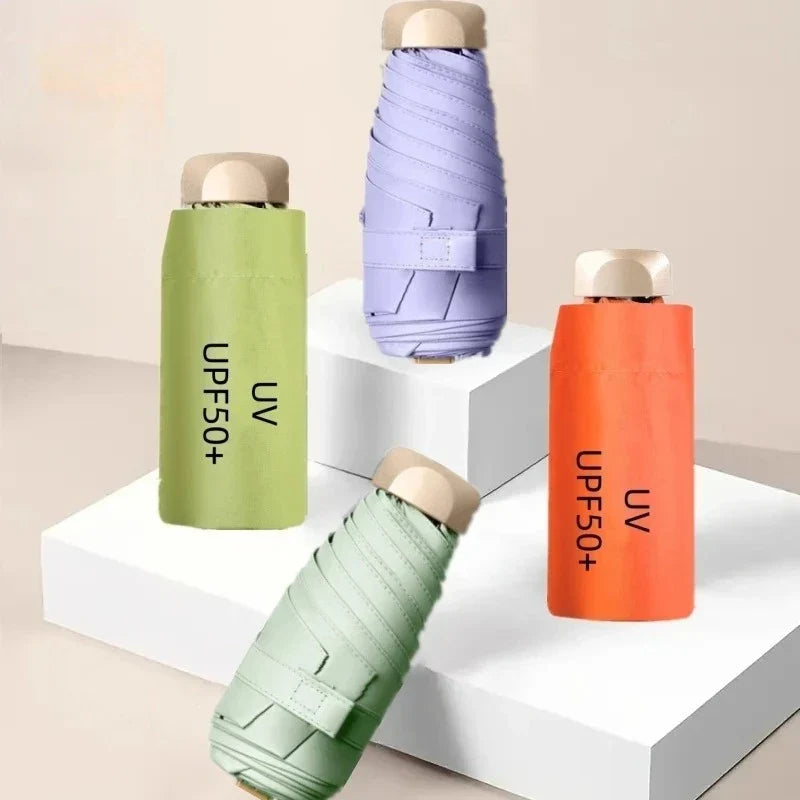 UPF50+ Umbrella Mini Pocket Sun Shade Umbrella Portable Vinyl Folding Rain Travel Umbrella UV Protection Parasol Capsule
