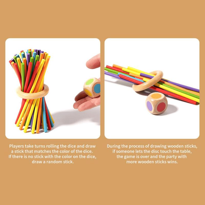 🔥Wooden Stick Game, Colorful Educational Toy for Cognitive Development & Focus Training, Includes Mixed Colors Sticks and one-level Puzzle