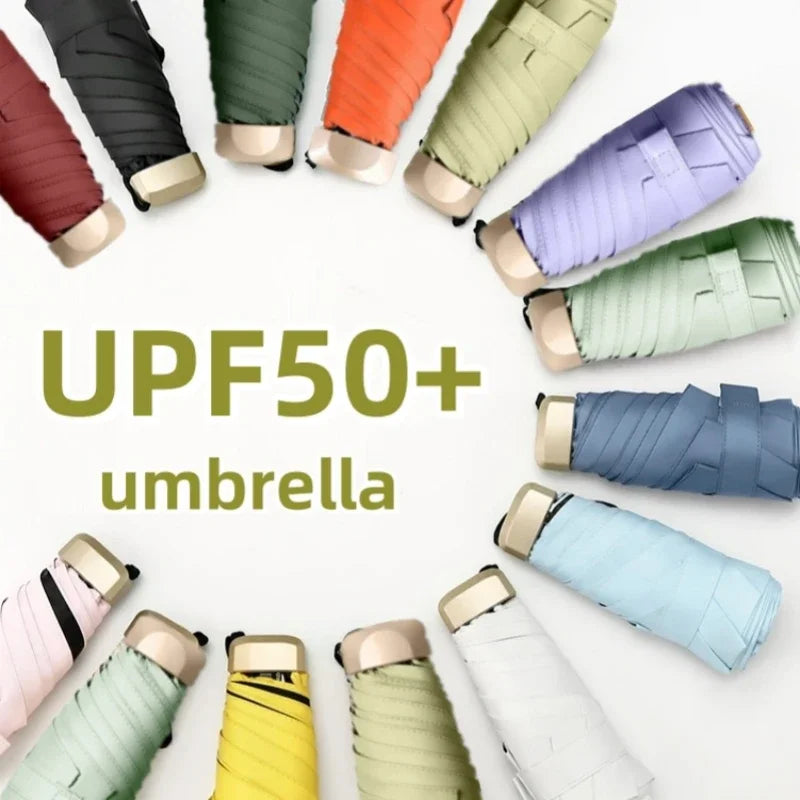 UPF50+ Umbrella Mini Pocket Sun Shade Umbrella Portable Vinyl Folding Rain Travel Umbrella UV Protection Parasol Capsule