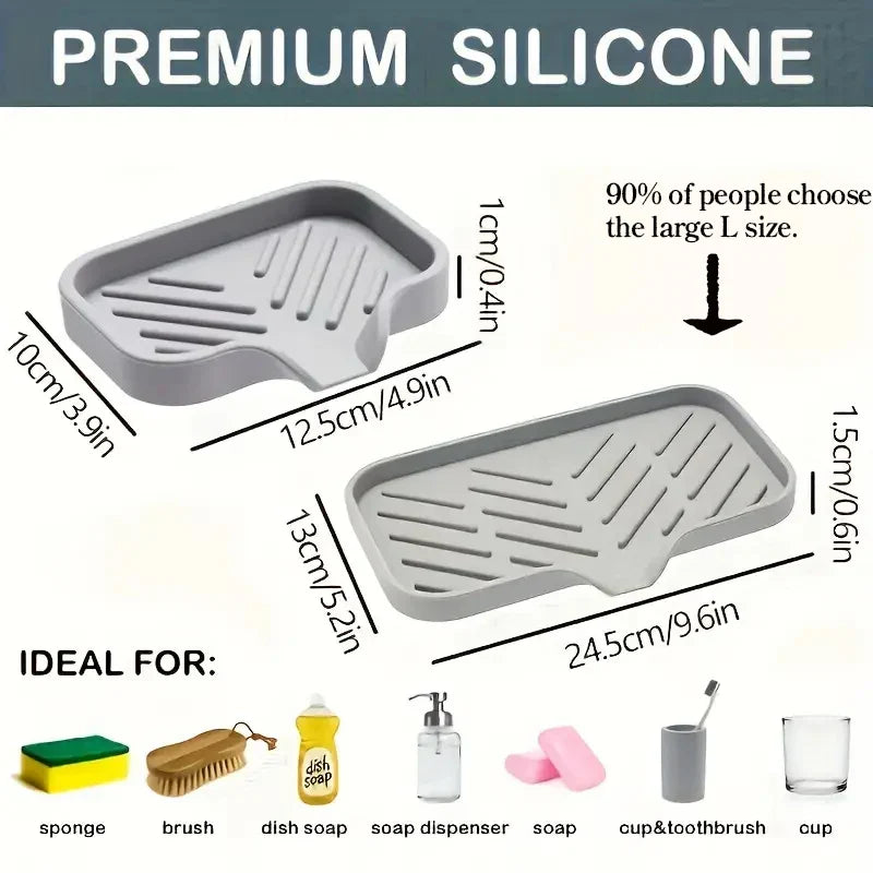 Silicone Faucet Mat Kitchen Sink Tray Soap Dispenser Sponge Drain Pad Sink SplashDrying Mat Countertop Storage Tray SoapTray